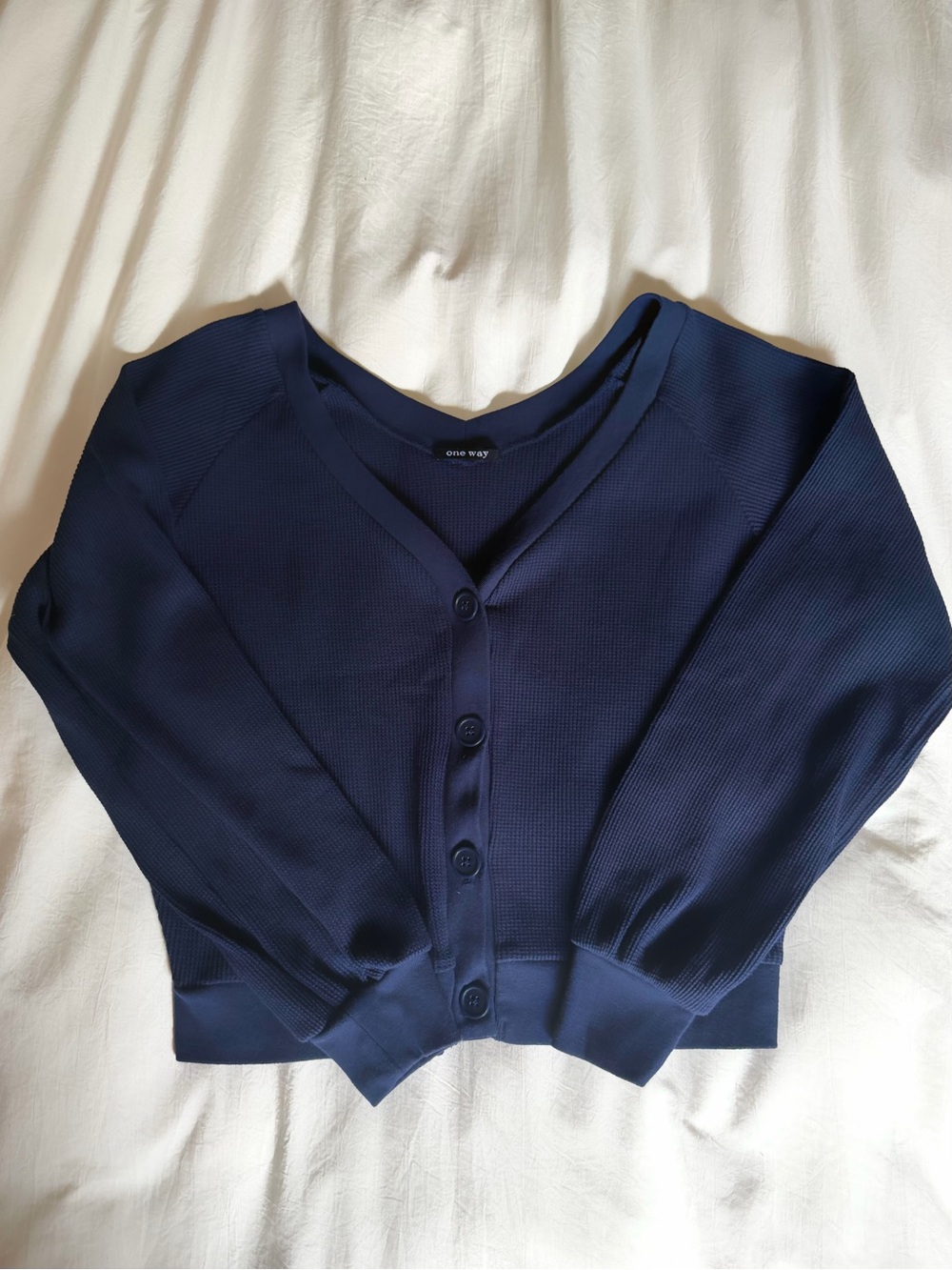 One Way Navy Button-Front Ribbed Cardigan